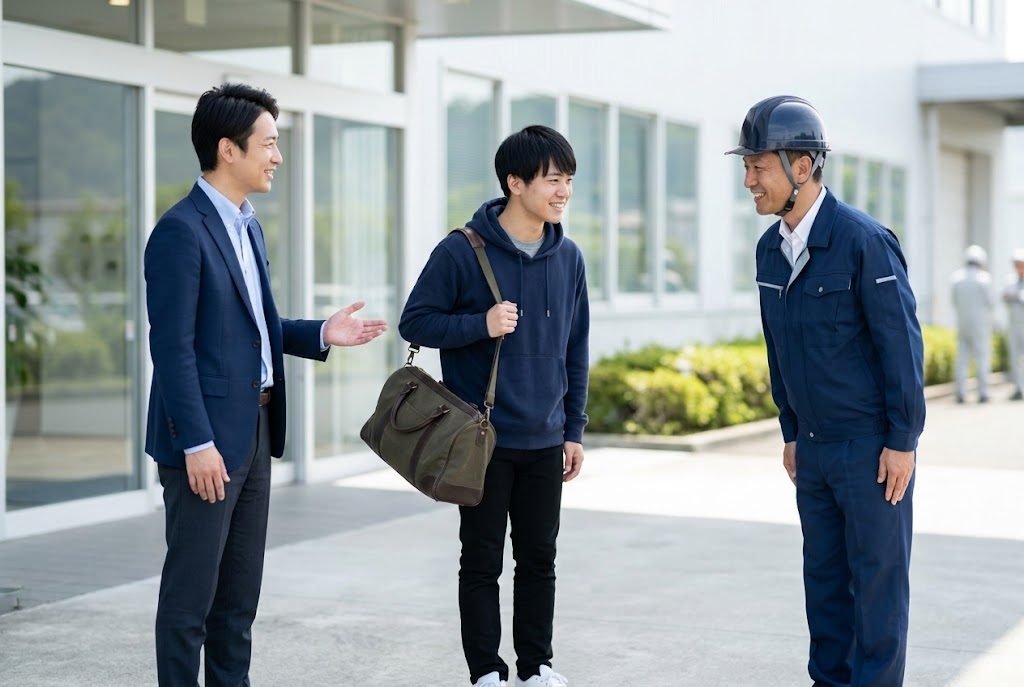 工場の担当者と打ち合わせをする様子